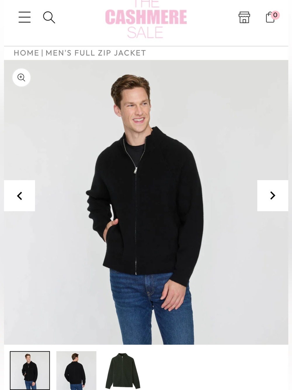 Men's Black Full-Zip 100% cashmere Jacket